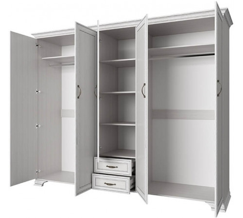 Пятистворчатый шкаф для одежды с зеркалом Тиффани 5DG2S Z крем вудлайн